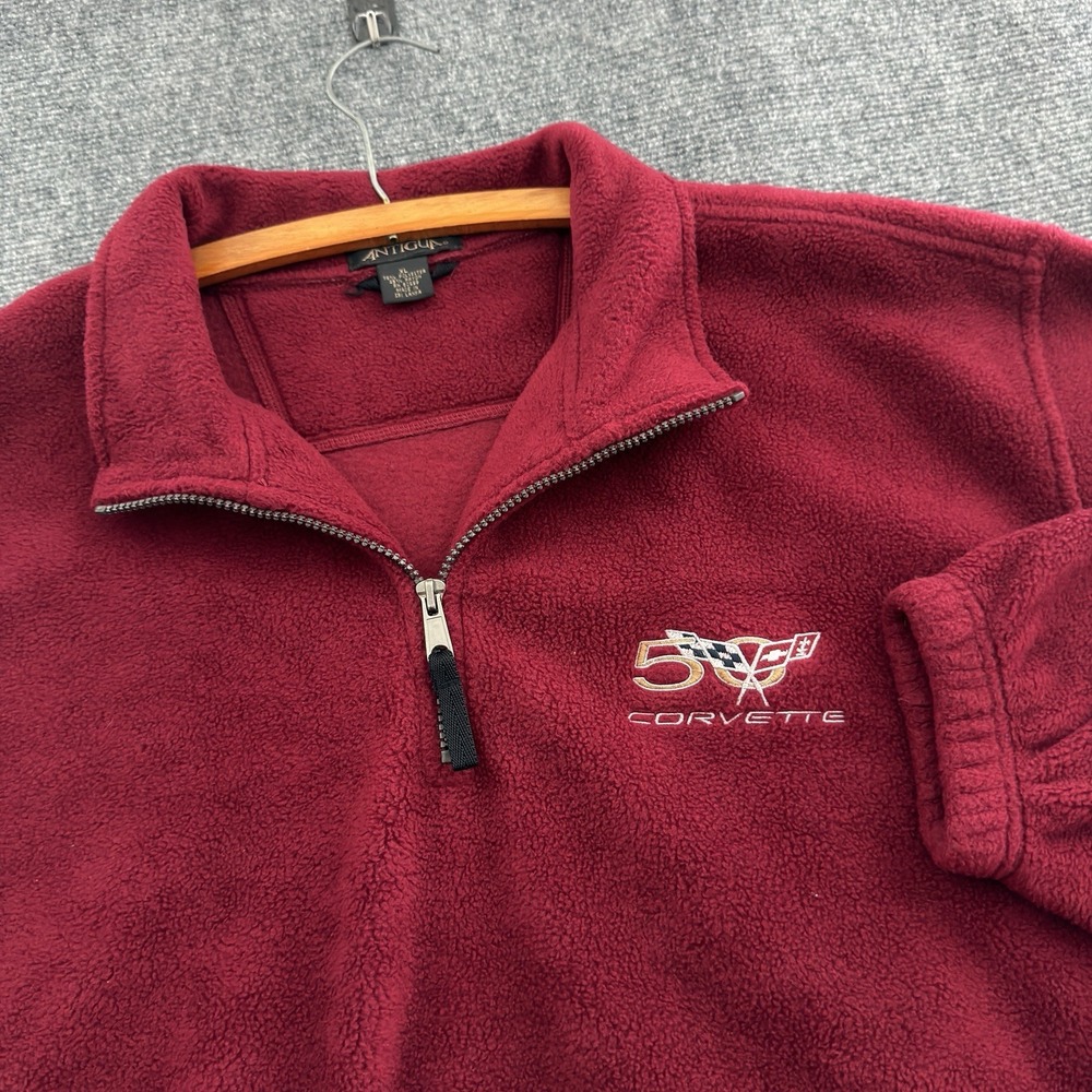 Vintage Antigua Corvette 50th Anniversary Fleece Quarter Zip XL Red